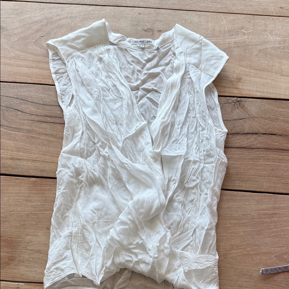 Helmut Lang White V-Neck Sleeveless Top size small